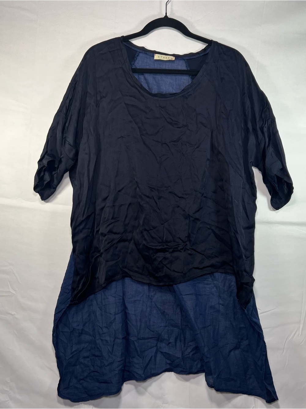 Stark X Navy Blue Layered Hi Low Tunic Top Size M Made in USA